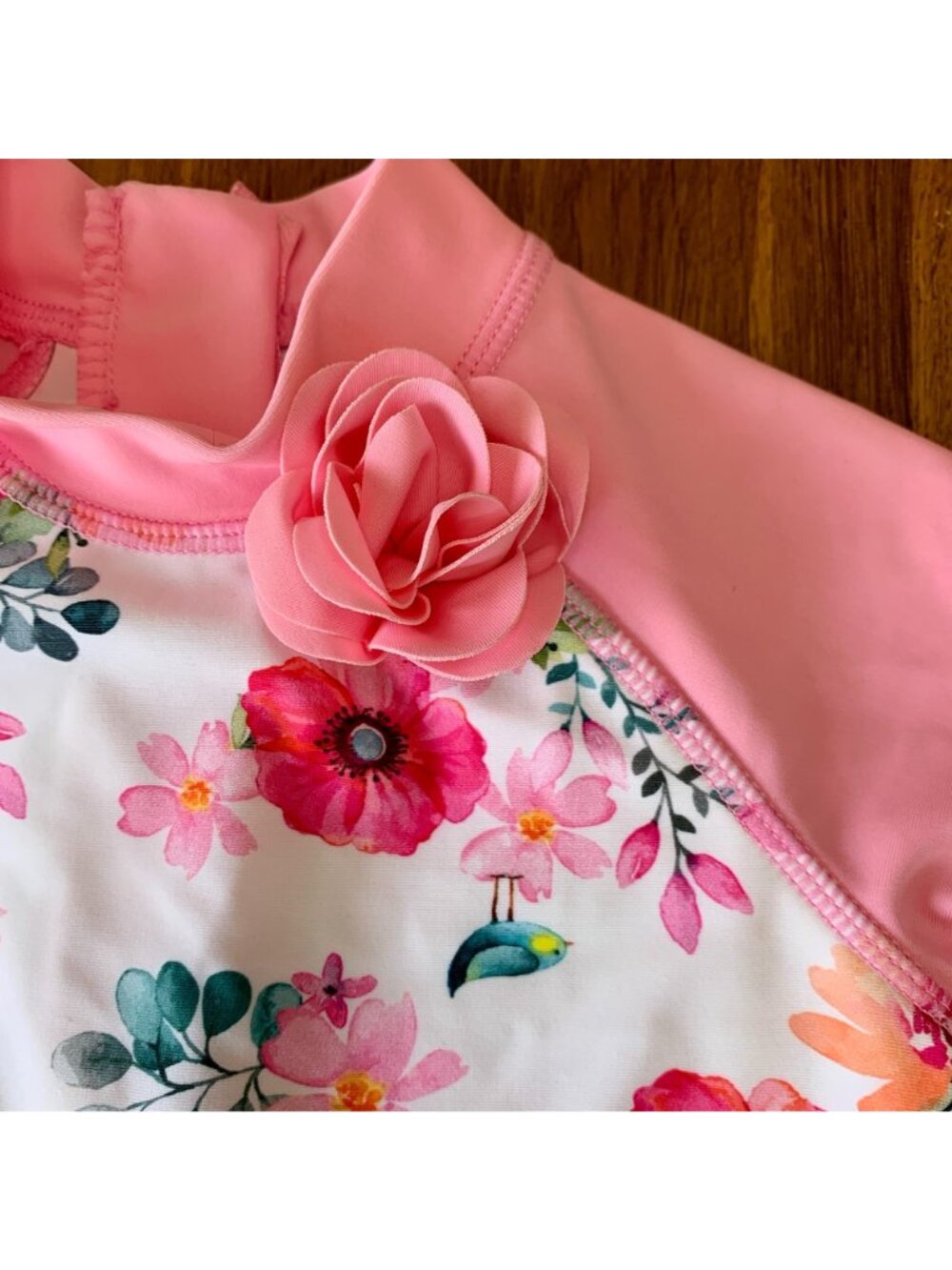 LITTLE ME Baby Girls RashGuard Swimsuit 12 mos NEW Pink Floral Infant Girl NWT - Picture 3 of 6